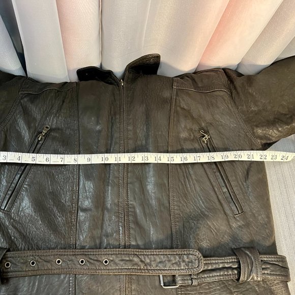 Brown Mid-thigh Customizable 3 Seasons Genuine Leather Jacket - Size L - Picture 10 of 16